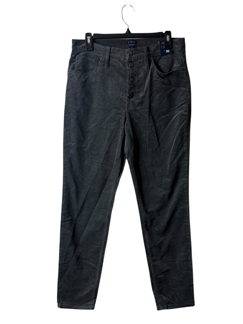 J Crew Gray Corduroy Exposed Button Fly 9” High Rise Skinny Pants NWT